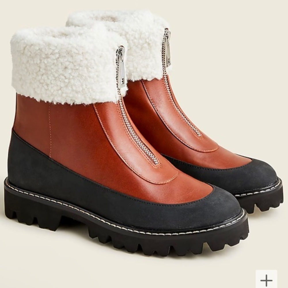 Jcrew Gwen lug-sole front- zip boots, NWT, No box, size 9.5